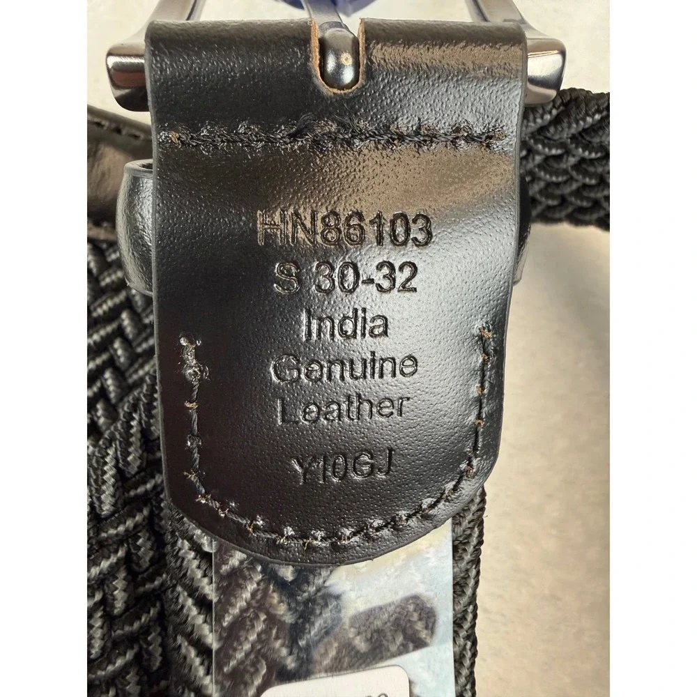 Original Penguin Mens Braided Elastic Stretch Belt Grey Black Small 30-32 New